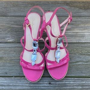 Amelia Grace espadrilles sandals fuchsia pink strappy heels with bling sz 9.5